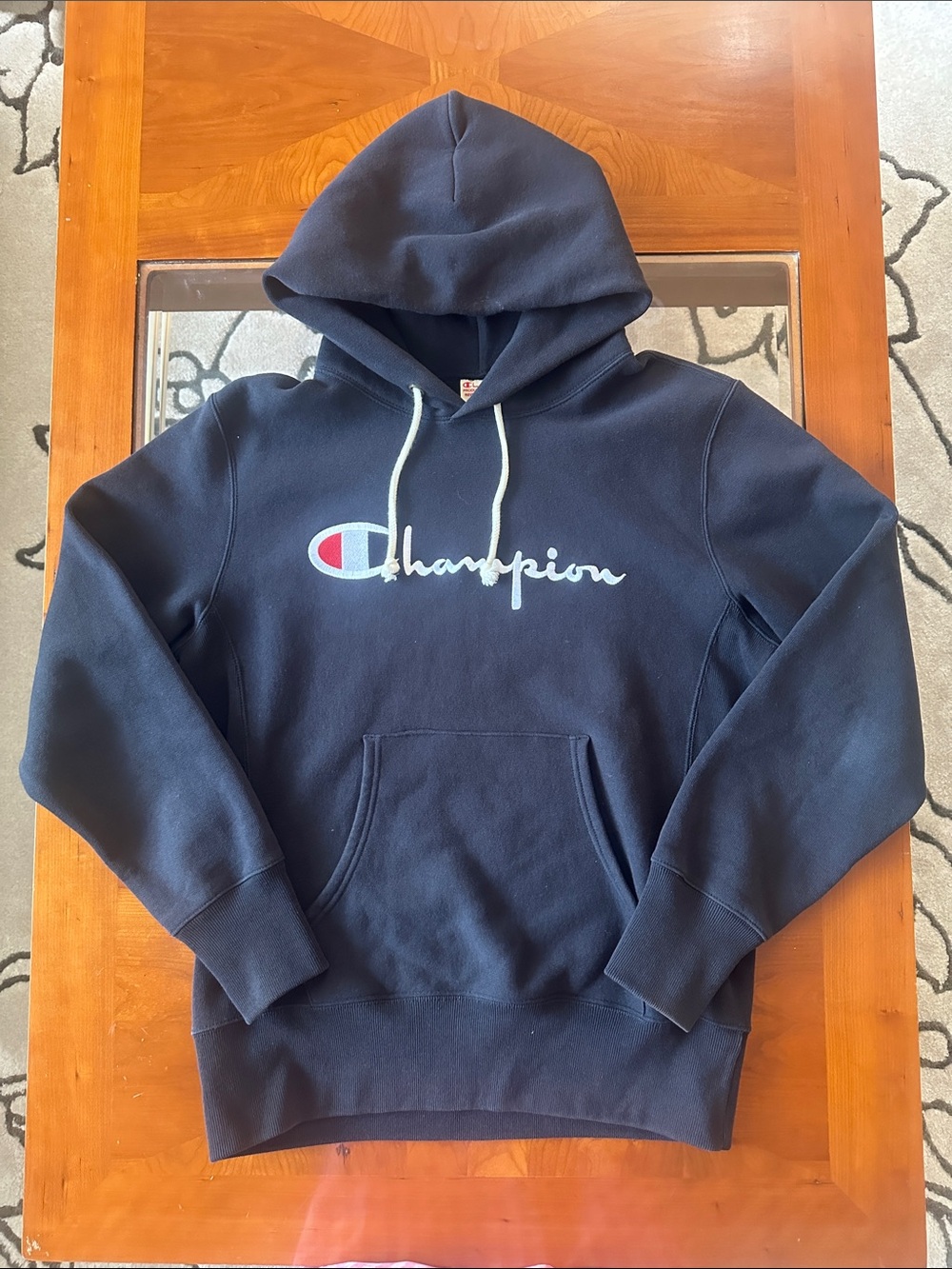 Champion Black Pullover Hoodie with Script Logo